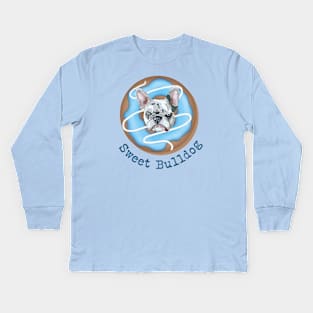 Sweet Bulldog and donut with blue glaze Kids Long Sleeve T-Shirt